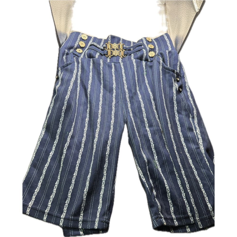 Vintage Style Nautical Striped High Waist Shorts Navy Gold Button Rope Pattern 9